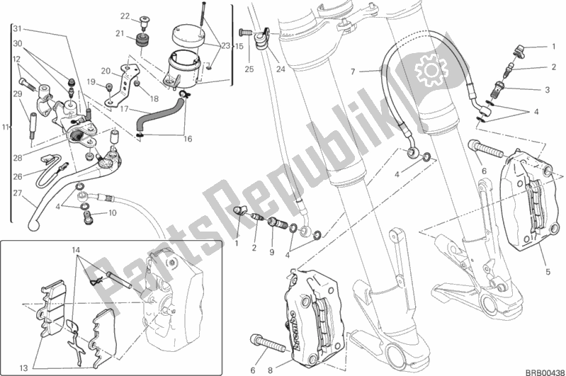 All parts for the Front Brake System of the Ducati Hypermotard SP USA 821 2013